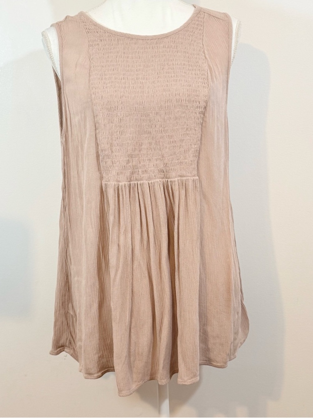 Torrid Blush Pink Smocked Babydoll Tank Top Size 1 Boho Sleeveless 1X